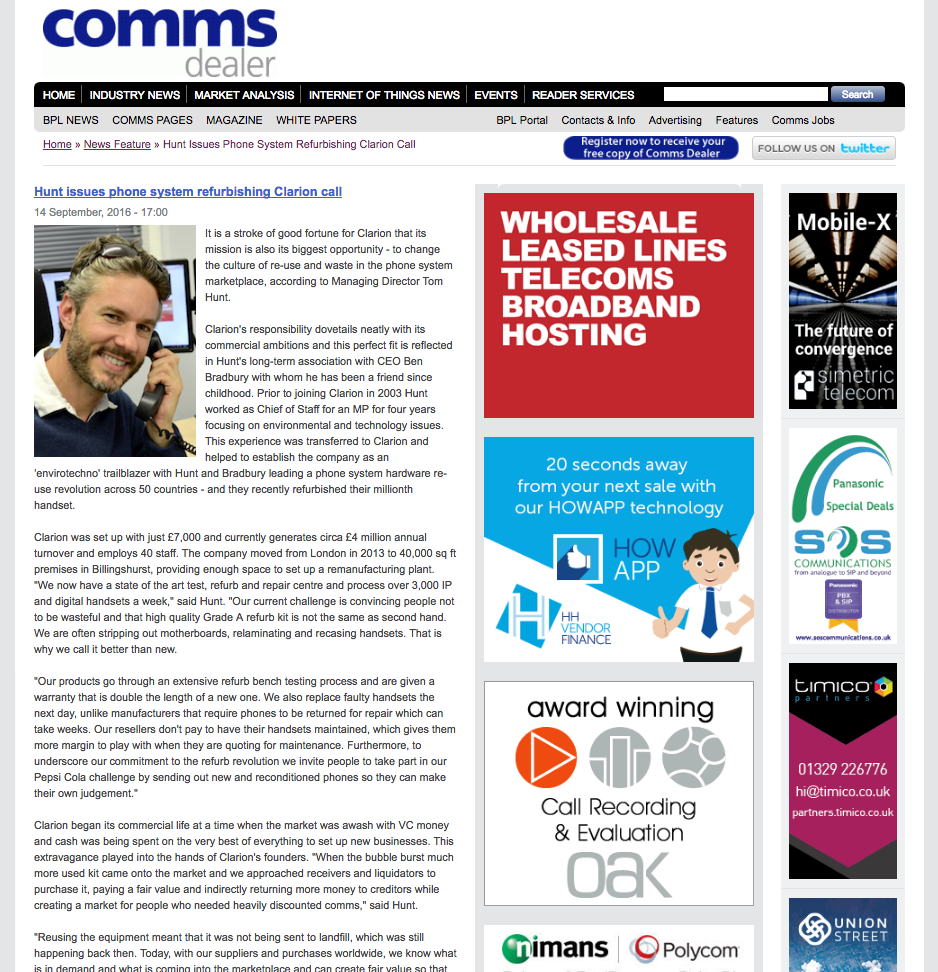 Tom Hunt Clarion Communication Systems